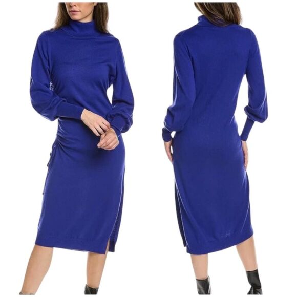 Ted Baker London Aavvaa Knitted Dress W/Ruched Side Detail, Blue. Size 5, US 12 - Picture 1 of 16